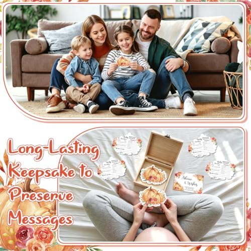 50 Pcs Fall Baby Prediction Advice Cards with Wooden Keepsake Box