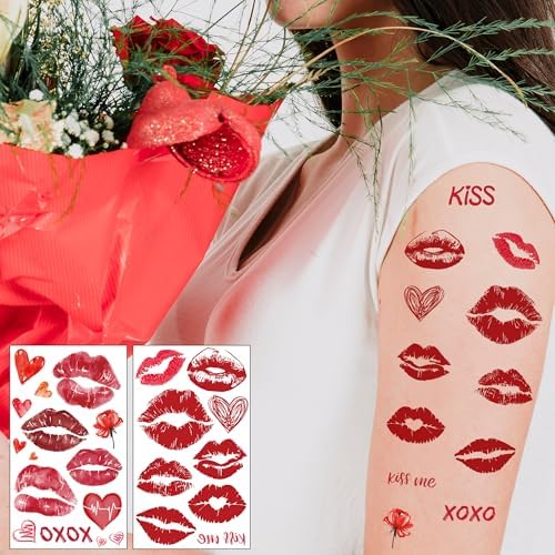 Cupid Costume Women - 120 Pack Kiss Tattoos Temporary - Lip Tattoo Cupid Accessories Bow and Arrow Shirts Dress | Heart Lipstick Stickers Gifts Holiday Party Favors Crafts Decor for Women Adults