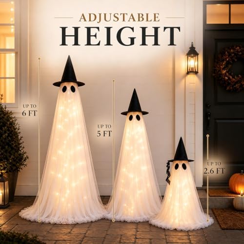 Halloween Decorations Outdoor - 3 Packs Light Up Ghost Decor for Porch Yard
