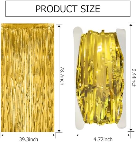 5 Pack Gold Fringe Curtain Backdrop Tinsel Streamers Birthday Party Decorations Christmas Photo Booth Backdrop Halloween New Year Graduation Baby Shower Theme Party Decorations