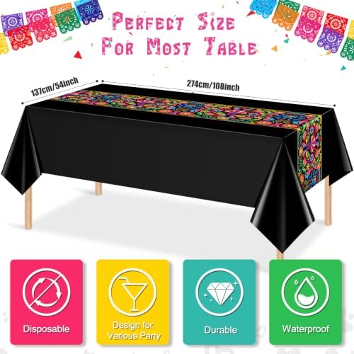 3 Pcs Mexican Fiesta Plastic Tablecloth,108 x 54 Inch
