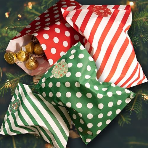 Christmas Treat Bags Red Green Candy Cookie Buffet Paper Bags