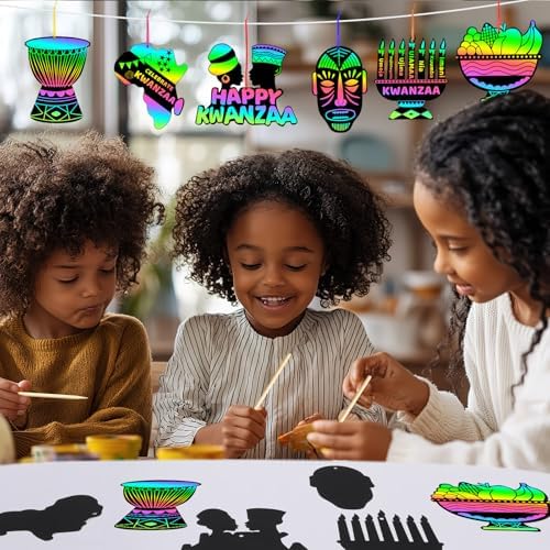 JULMELON 36 PCS Kwanzaa Crafts for Kids Holiday Magic Rainbow Scratch Cards
