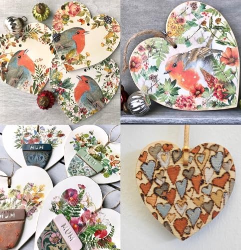 FCECOR 100PCS 4" Wooden Hearts for Crafts, Wood Hearts for Kids Wood Slices DIY Crafts Supplies, Wooden Ornaments Mother's Day Heart Sign for Valentine's Day Crafts, Birthday, Party, Wedding Decor