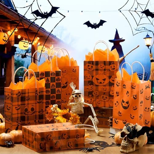 Kolldenn 48 Pcs Halloween Gift Bags with Tissue Paper for Diwali Party