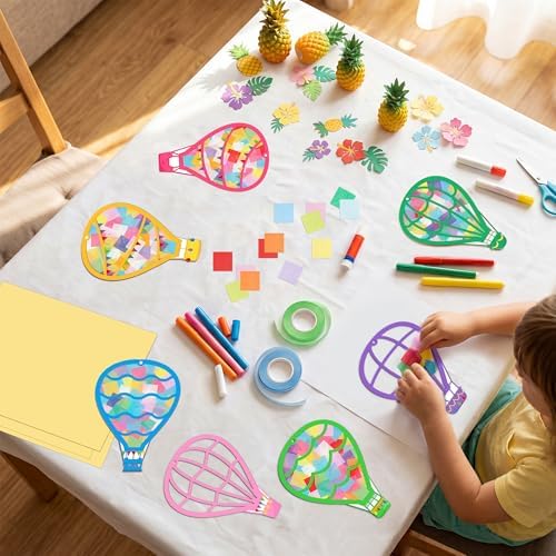 Renbuzhu 48PCS Back to School Crafts: Paper Hot Air Balloon Suncatchers DIY Kits, Summer Window Stained Glass Effect Art Supplies