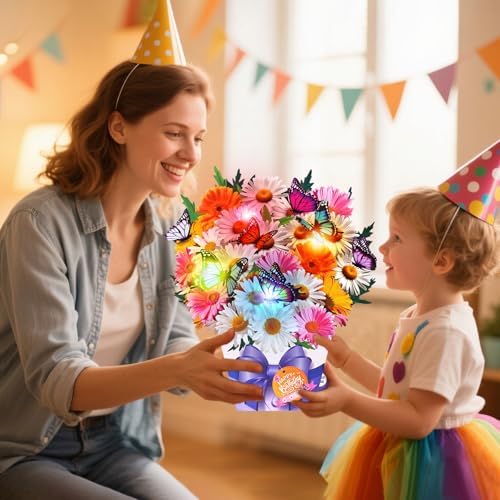 APOTODITO Birthday Cards, Butterfly & Daisy Birthday Card with Music and Light, Flower Bouquet 3D Card for Women Mom Wife