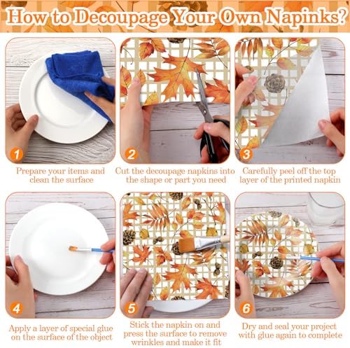 Tenceur 48 Pack 12 Styles Vintage Fall Napkins for Decoupage, 13 Inch