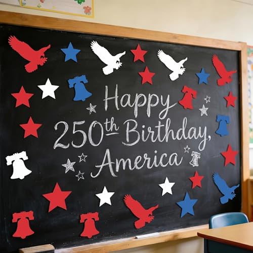 4th of July Decorations - 324 PCS Red White Blue Paper Star Eagle Liberty Bell Shape Cutouts Pre-Cut Set - Fourth of July Accessories, Patriotic Party Supplies Decor,250th Anniversary USA Merchandise