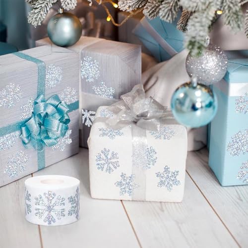 500Pcs Christmas Stickers Roll for Cards 3 Designs Silver Foil Snowflake Stickers Xmas Winter Holiday Adhesive Label Stickers Decal for Xmas Envelopes Invitations Cards Gifts Decor