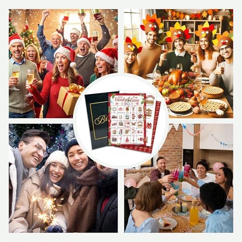 Christmas Party Bingo Game Cards, Candy Cane Bingo Set for Adults Large Group, Winter Holiday Fun Party Games, Xmas Activities Icebreaker Games, for Family Friends, 05