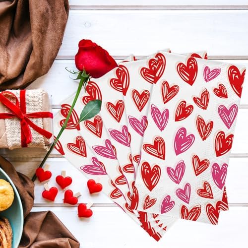 100Pcs Valentine's Day Disposable Napkins for Bathroom Guest Use - Heart Paper Napkins
