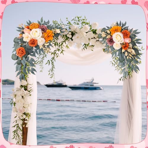 Wedding Arch Flowers Fall 2 Pcs, Fabric Floral Swag for Ceremony