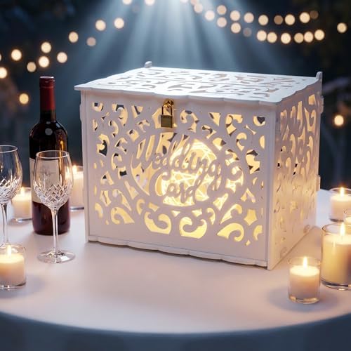 Jolik Wedding Card Box with Sign, Large Rustic Locking Money Box Holder for Wedding Reception, Gift Card & Envelope Storage, DIY Anniversary & Birthday Party Decoration