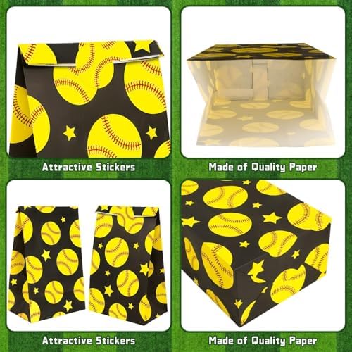 FEBSNOW 20Pcs Softball Paper Gift Bags with Stickers for Sport Party Favors
