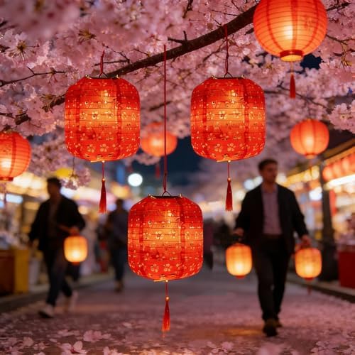 10PCS Red Paper Lanterns with LED Lights,Cute 6 Inch Lantern Hanging Paper Lanterns Lamp for Lunar New Year Spring Ceremony Wedding,Mid-Autumn, Party Decoration