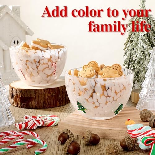 FoldTier 2 Pcs Christmas Icon Candy Bowls Dish, 14oz Candy Cane Christmas Tree Serving Bowls Double Old Fashioned Glass Xmas Gifts for Snacks Dessert Cookie Holiday Party Favors Table Decoration