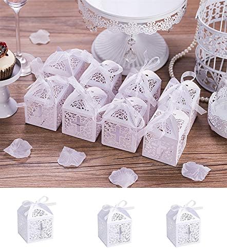 Sohapy 50Pcs Baptism Christening Favor Boxes Candy Boxes Bag Gift Box Baby Shower Favor for Baby Cute Birthday Decoration Shower Party decoration Supplies (white)