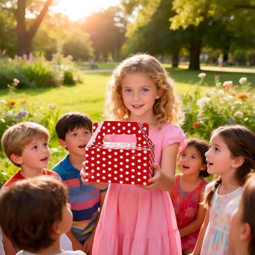 BGFMVS 12 Pack Red Polka Dot Party Favor Boxes, Gable Treat Boxes