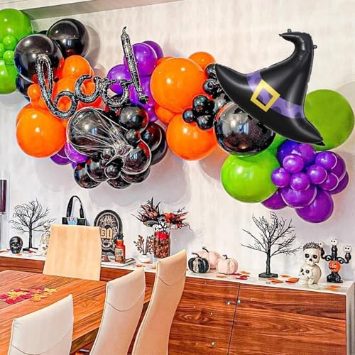 154Pcs Halloween Balloon Arch Garland Kit, Pumpkin Ghost Boo Foil Balloons