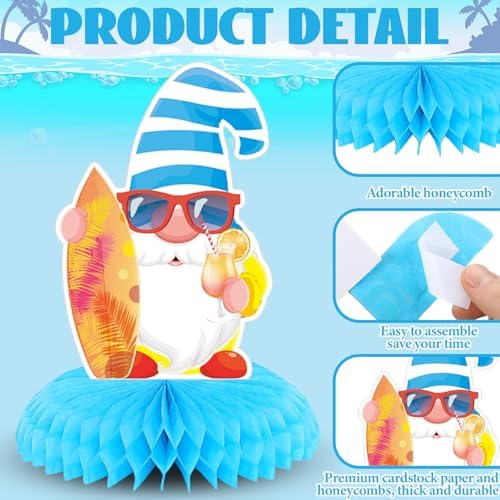 12 Pcs Summer Party Decorations Beach Honeycomb Centerpiece Summer Pool Table Topper Gnome Pineapple Flamingo Slipper Tropical Hawaii Table Centerpiece Decoration for Birthday Party Favor