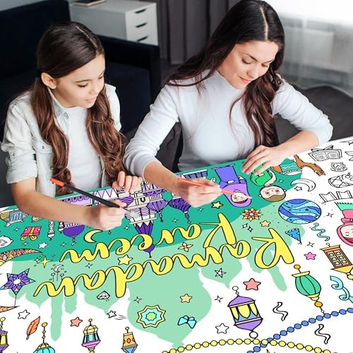 Ramadan Coloring Poster Large Ramadan Kareem Coloring Tablecloth Crafts Paper Tablecloth for Home DIY Drawing Games Party Supplies 30 x 72 Inch