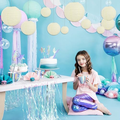 20Pcs Cream Paper Lanterns for Parties, 4” 6” 8” 10” 12” Chinese Asian Hanging Round Paper Lanterns for Birthday Wedding Halloween Christmas Home Decor Party Decor