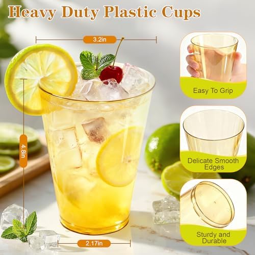 Glowserve 200 Pack 12 oz Gold Disposable Plastic Cups Cocktail Glasses