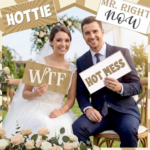 Beeveer 24 Designs Gold Wedding Photo Booth Props, Double Sided PVC Selfie
