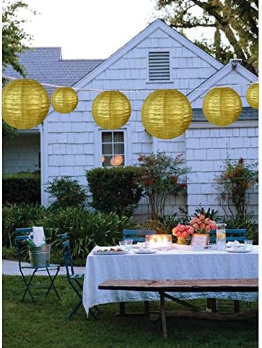 BEISHIDA Gold Paper Lanterns 10Pcs 4/6/8/10/12 Inch Round Chinese Lamp