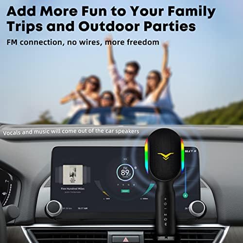 Bluetooth Karaoke Microphone, Portable Car Karaoke Microphone with Duet Mode, Dynamic Lights, Built-in Speaker, Vocal Remover, Music Recording, Gift for Adults & Kids, Wireless Karaoke Mic for Home
