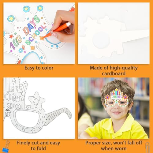 36Pcs 100 Days of School Coloring Glasses 100th Day of School Craft Art Kit