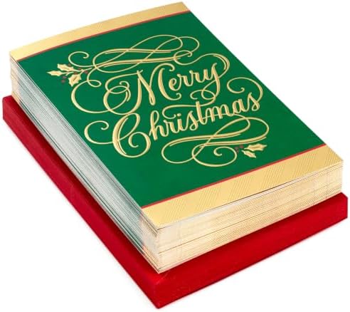 Hallmark Christmas Cards, 40-Pack with Envelopes (Green and Gold)