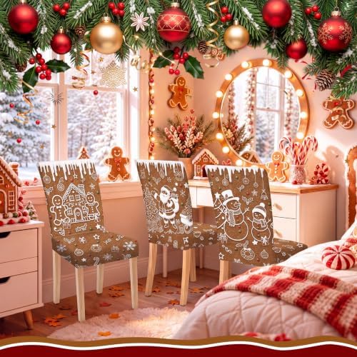 Moukeren 6 Pcs Christmas Chair Covers Gingerbread Dining Slipcovers