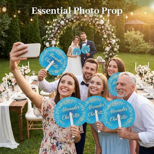 JOHOUSE Decorative Round Hand Fan Foldable, 12 Packs Blue Paper Fans