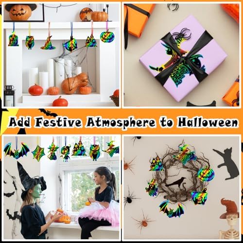 48 Pcs Halloween Scratch Art Crafts for Kids, Rainbow Scratch Art Cards Kit
