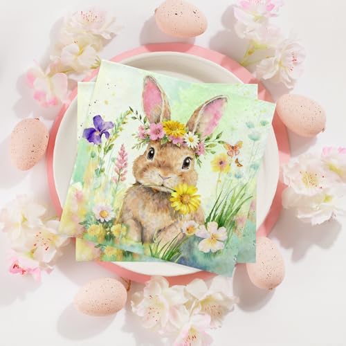 50Pcs Easter Paper Napkins - 2Ply, 6.5 x 6.5 In