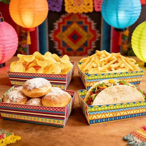 Fiesta Decorations, 50 Pcs Mexican Food Trays - 2 Designs Nacho Boat