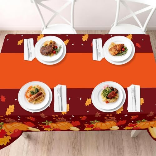 Childom Thanksgiving Tablecloth,3 Pack Disposable Plastic Tablecloth 54x108 Inch Thanksgiving Decorations,Pumpkin Maple Leaf Party Table Cover for Home Table Decor,Birthday Party Supplies
