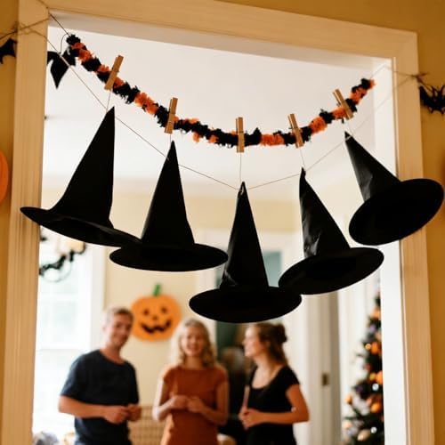 15 Pcs Halloween Decorative Witch Hats Thick Black Hanging Witch Hats