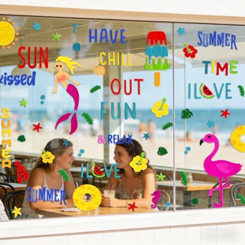 6 Pack Summer Window clings – Reusable Window Cling for Glass Windows