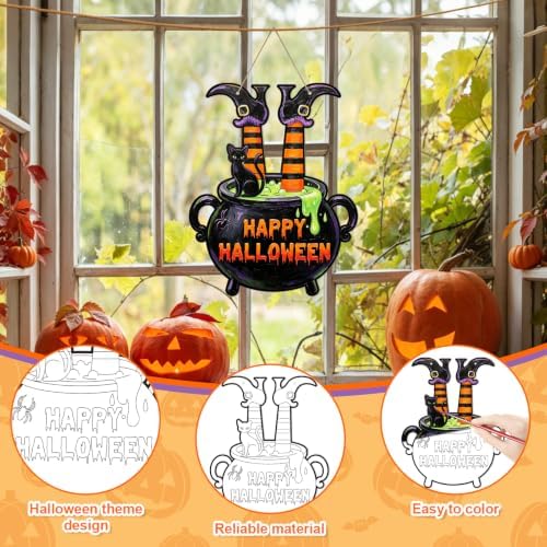 24 Pcs Halloween Coloring Wreath Crafts Color Your Own Witch Pot Crafts