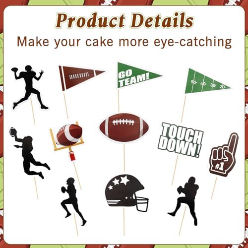 Football Cupcake Toppers Party Decorations, 24 PCS Foot Ball Touchdown Players Cupcake Toppers, Food Picks Toppers Cake Decoration for Football Party Decorations 2026 Sports Themed Party Supplies