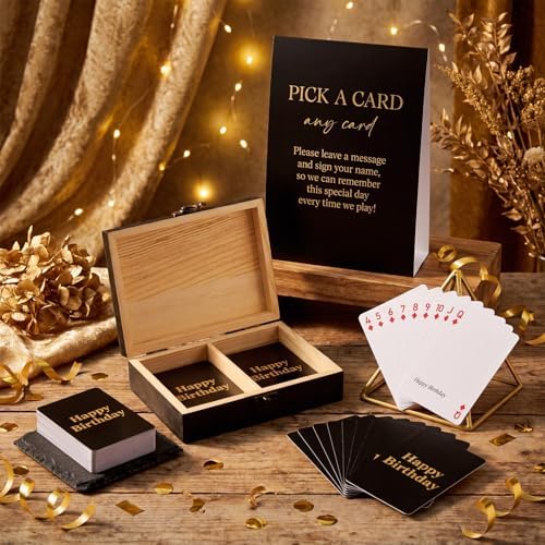 AceOrbit 57 Pack Birthday Guest Book Playing Card Set with Black Wooden Box