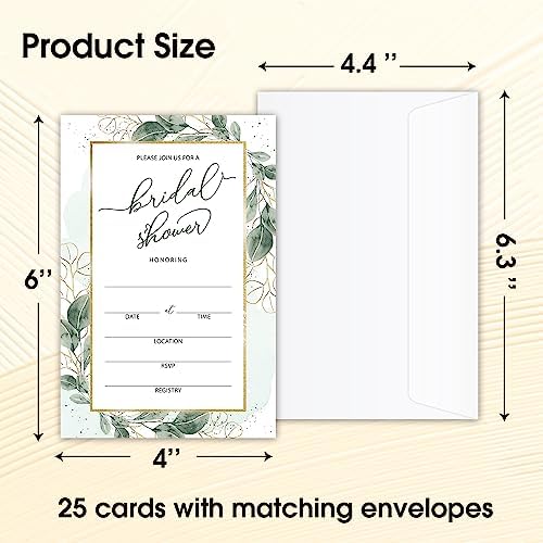 WwongxianB Set of 25 Bridal Shower Eucalyptus Invitations with Envelopes, Greenery Invites for Bridal Shower, Wedding Party Invitations, Fill in Style Invites Cards -012