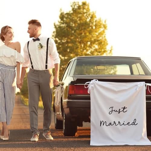 Oudain 29x39 Inch Just Married Banner Wedding Burlap Backdrop