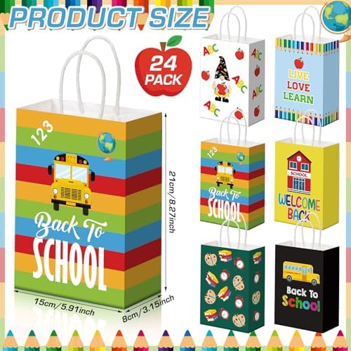 Kolldenn 24 Pcs Back to School Gift Paper Bags with Handles