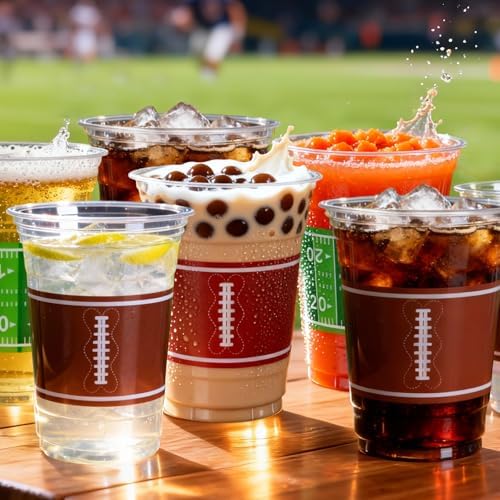 Football Cups Football Party Decorations 50Pcs 16oz Disposable Game Cup Tailgate Events Drinkware Decorations for Football Party Supplies Touchdown Favors Football Birthday Party Decorations