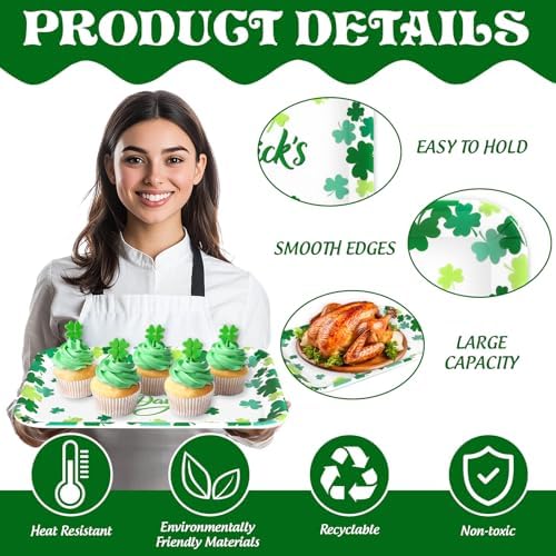 JarThenaAMCS 3Pcs Happy St. Patrick' s Day Serving Trays Shamrock Reusable Serving Dishes Lucky Clover Platter for Irish Holiday Party Sharing Snacks Fruits Dessert, 13 x 10 Inch