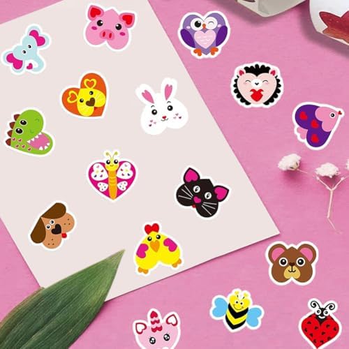 500PCS Stickers 16 Styles Animals Sticker Rolls Adorable Cartoon Stickers 1in Self-Adhesive Waterproof Vinyl Sticker Decor for Birthday Party Envelopes Scrapbook Decorations